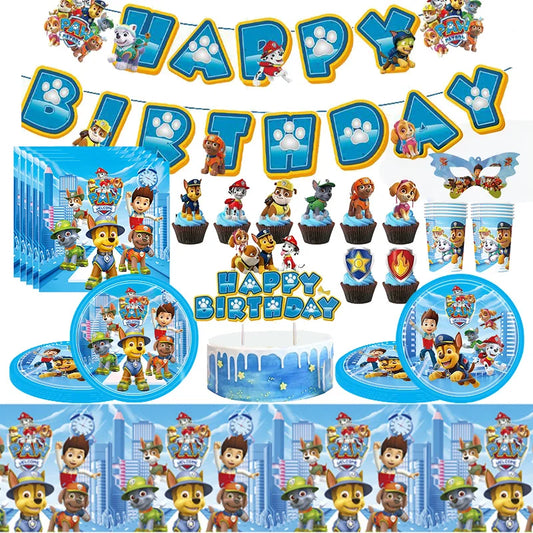 Paw Patrol Birthday Decoration Party Supplies Set Balloons Backdrop Plate Cup Cake Topper Paw Patrol Stickers Banner Party Favor