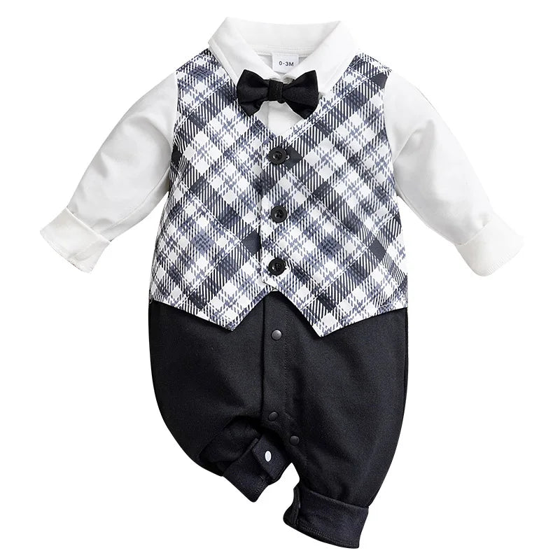 Ansoff newborn baby boy one-piece jumpsuit with buttons, adorable party outfit, soft fabric, and cute design for infants.