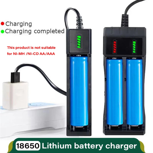 18650 Battery Charger 1/2/4 Slots Dual 18650 Charging 3.7V  Rechargeable Lithium Battery USB Charger For 16340 14500 18650 - Acros