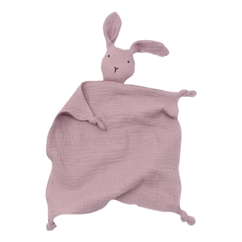 Soft gauze baby soothe blanket and bib set by Ansoff with rabbit design, ideal for cuddling, teething, and comfort during sleep.