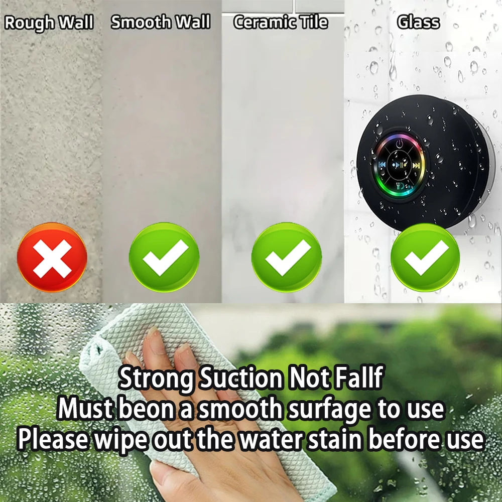 Portable Wireless Bluetooth Speaker LED Light IPX4 Waterproof Loudspeaker Outdoor Bathroom Large Suction Cup Stereo Sound Box - Acros