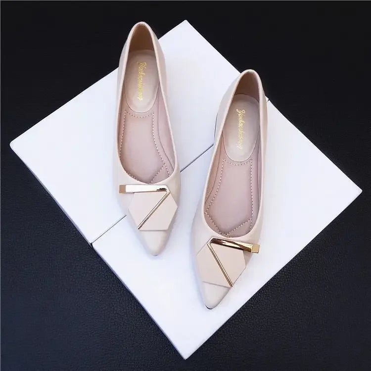 Ansoff women's Korean style flats, comfortable genuine leather shoes with non-slip soles, trendy and suitable for casual wear.