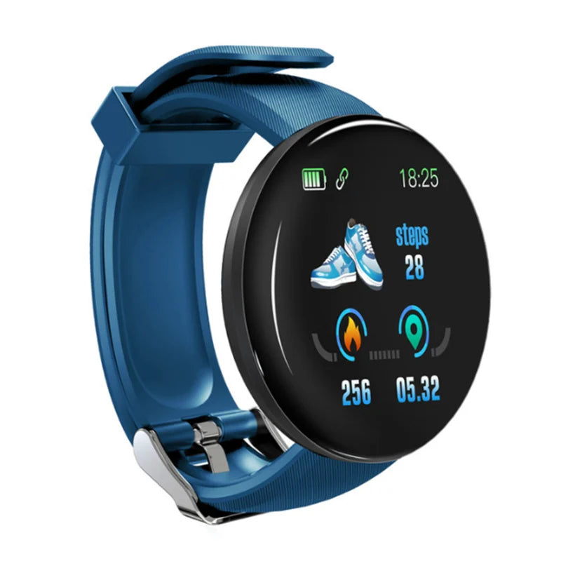 Ansoff D18 smartwatch with round digital display, heart rate monitor, fitness band, and sleek bracelet design for men and women.