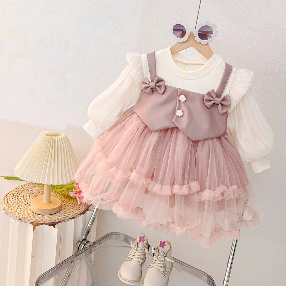 Newborn Baby Girl Dress Clothes 2025 Autumn Toddler Girls Long Sleeve Princess Birthday Dresses for Baby Infant Clothing