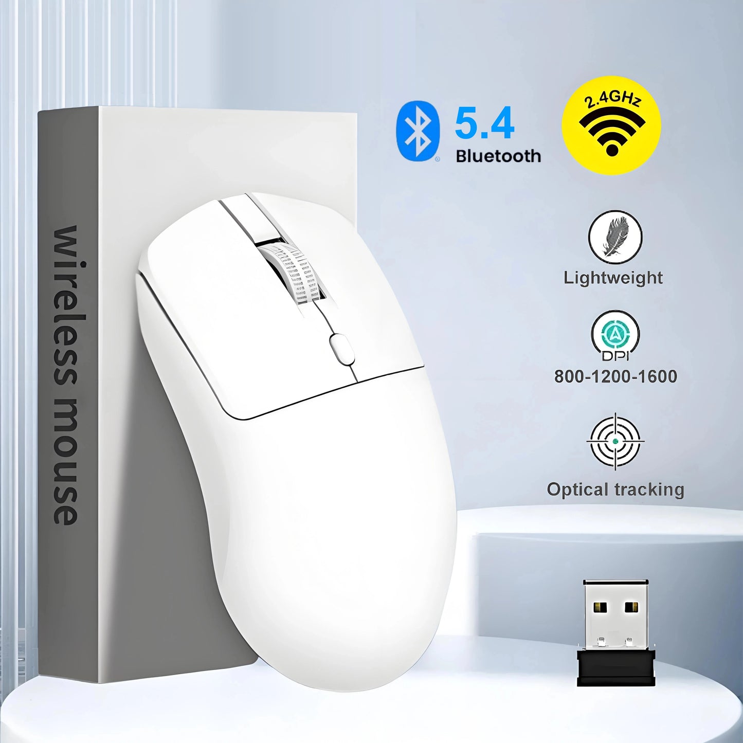 2.4G Wireless Mouse Bluetooth 5.4 Gaming Mouse Ergonomic Mice 800-1200-1600 DPI Mouse Rechargeable Office Mice for PC Laptop - Acros