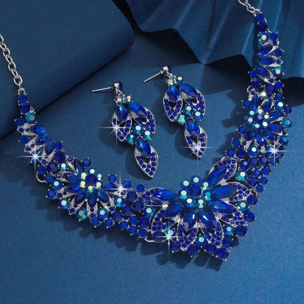 Bridal Crystal Rhinestone Jewelry Set Shining Exquisite Necklace Earrings Set Luxury Crystal Necklace Set Women