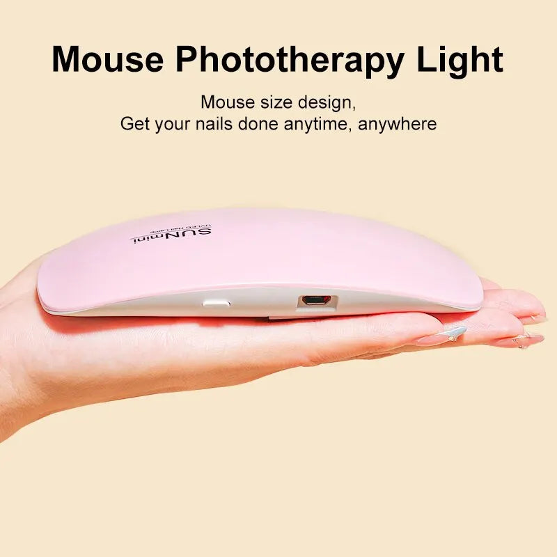 Ansoff 6W Mini Nail Dryer with 6 LED UV lamps, portable nail lamp for drying gel polish, featuring USB cable for home use.