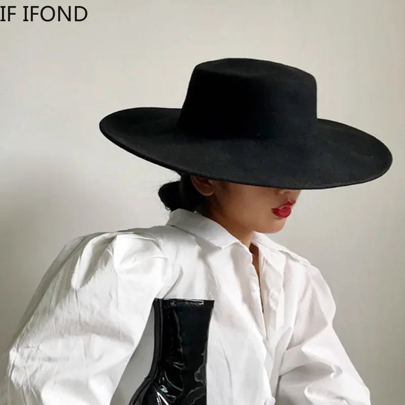 Ansoff women's wide brim fedora hat with a 10cm brim, wool felt material, suitable for winter and wedding jazz occasions.