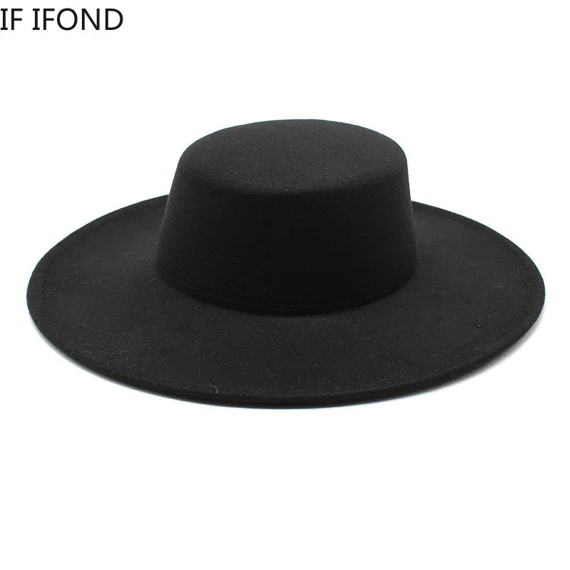 Ansoff women's wide brim fedora hat with a 10cm brim, wool felt, flat top design, suitable for winter, derby, wedding, and jazz styles.