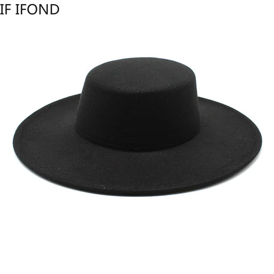 Ansoff women's wide brim fedora hat with a 10cm brim, wool felt, flat top design, suitable for winter, derby, wedding, and jazz styles.