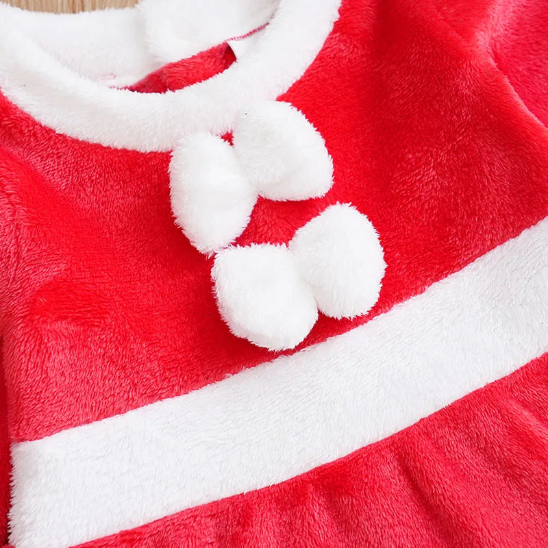 Christmas Newborn Clothes Cute Bow Flannel Comfortable And Soft 0-18 Girls Autumn And Winter Long Sleeved Baby Skirt+Hat