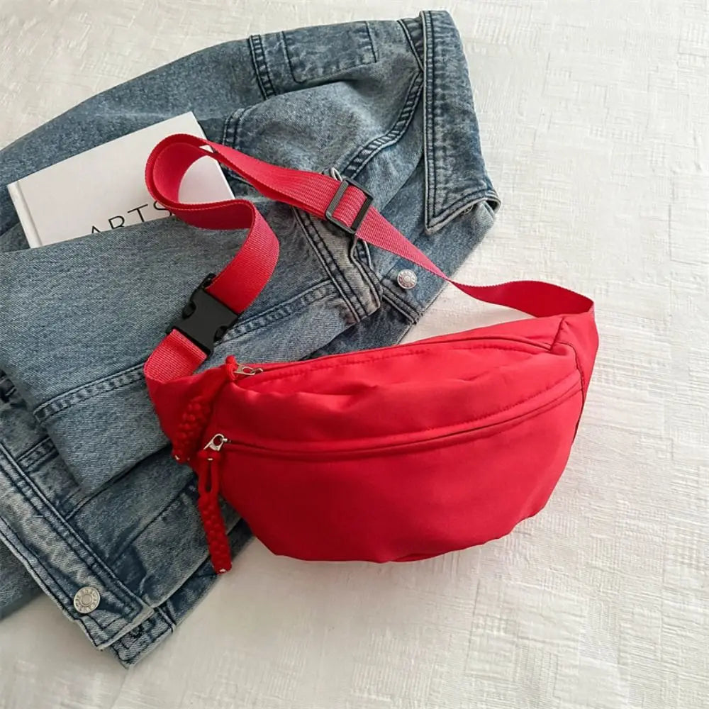Ansoff large capacity nylon crossbody bag with belt pouch design, casual solid color travel hip bag for students and couples.