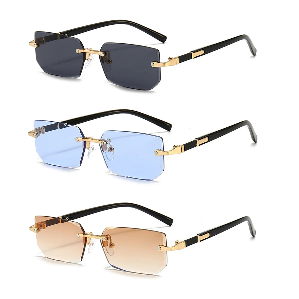 Rimless Sunglasses Rectangle Fashion Popular Women Men Shades Small Square Sun Glasses For Female Male Summer Traveling Oculos - Acros