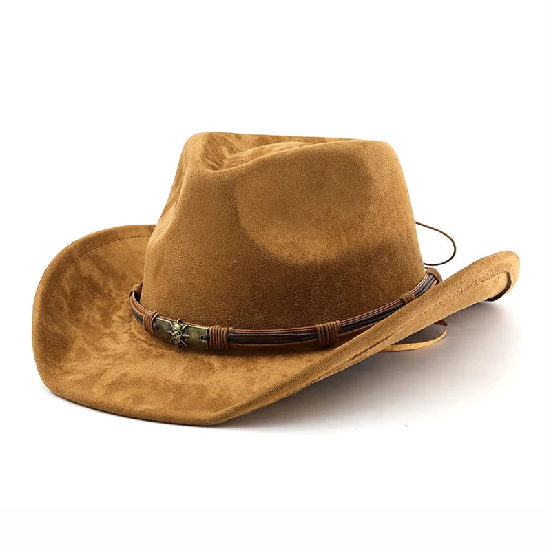 Ansoff suede Western cowboy hat with rolled brim, vintage style for men and women, outdoor travel or jazz fashion accessory