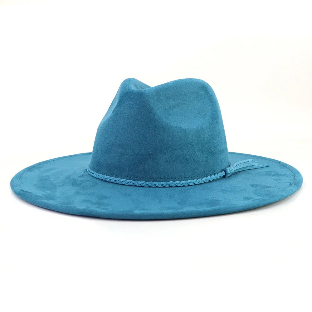 Ansoff Malachite Green suede fedora hat with wide brim, suitable for men and women, autumn winter felt hat, classic church style.