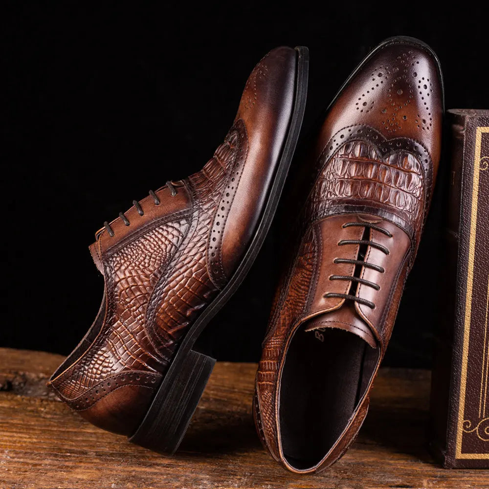 Men casual shoes Brock Oxford retro crocodile leather men formal spring and autumn 2026 new 's for