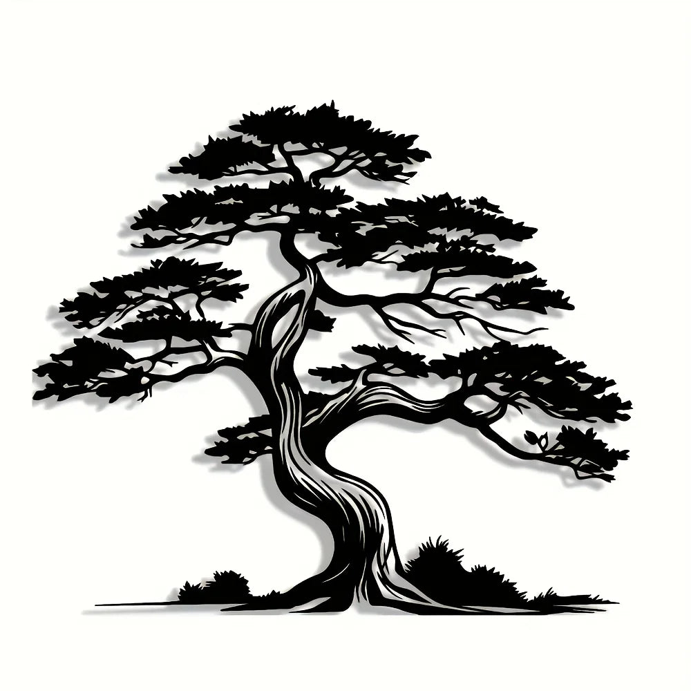 2D Flat, Iron Pine Tree Wall Art - Elegant Abstract Design with Sunny Effect, Perfect for Home, Office, Cafe, or Terrace Decor