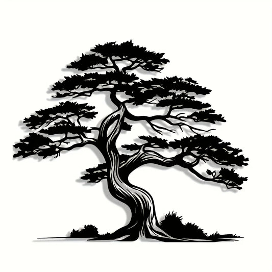 2D Flat, Iron Pine Tree Wall Art - Elegant Abstract Design with Sunny Effect, Perfect for Home, Office, Cafe, or Terrace Decor