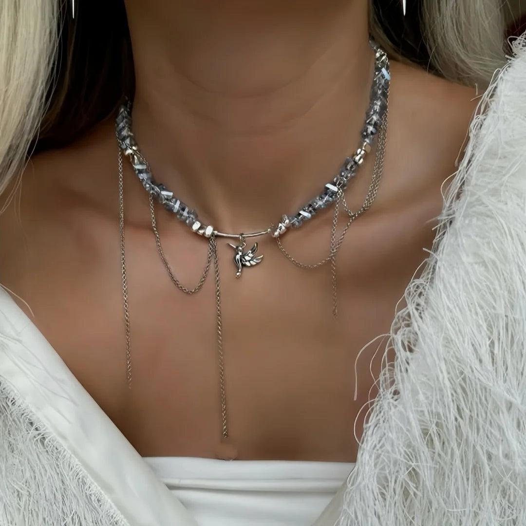 New Irregular Choker Vintage Tassels Zircon Heart Pendant Necklace For Women Female Geometric Baroque Transparent Crystal Chain - Acros