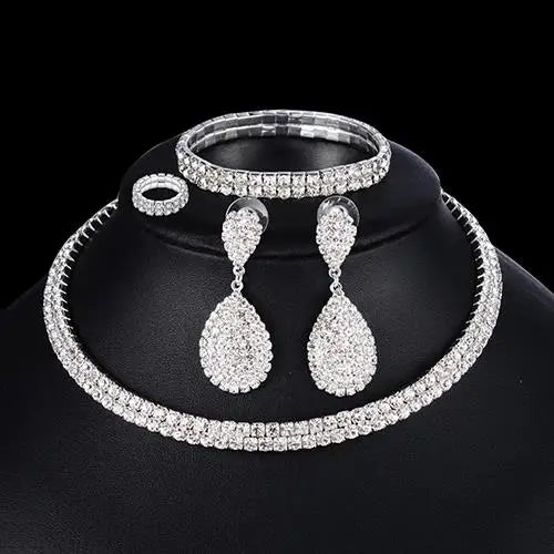 Wedding Bridal Jewelry Set String of Pearls Prom Silver Color Crystal Bracelet Necklace Earrings for Women jewellery sets