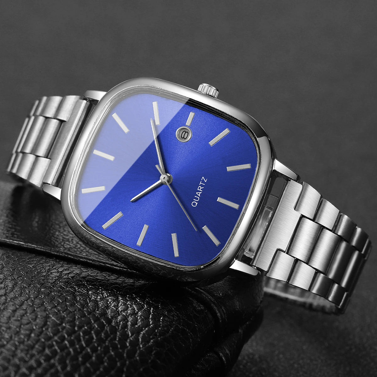 Ansoff men's square business watch with analog display, calendar feature, quartz movement, shown on a wrist.