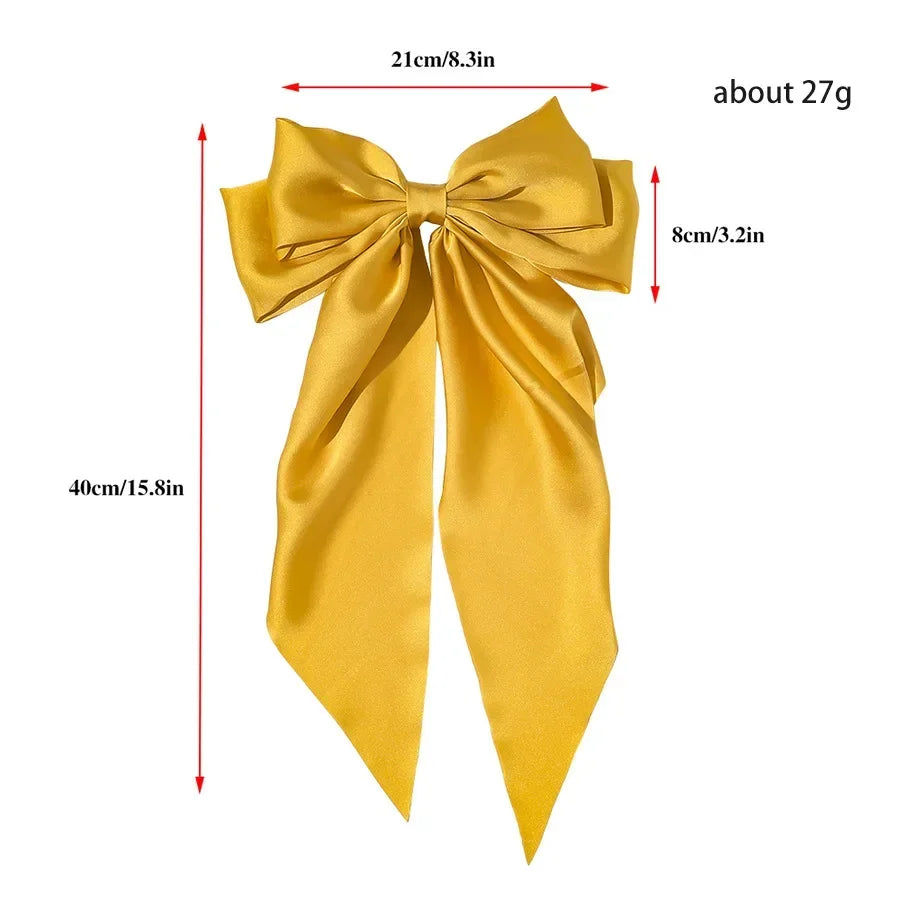 Ansoff Korean hair accessories with large satin bowknot and long ribbon, spring clamp barrette for women and girls.