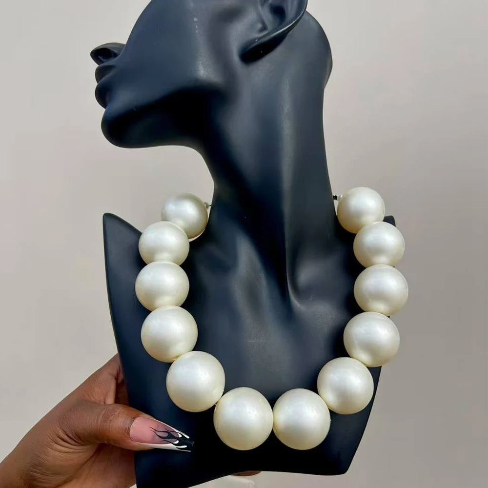 Elegant Imitation Big White Pearl Necklace Earring Jewelry Set for Women Party Wedding Pearl Accessories