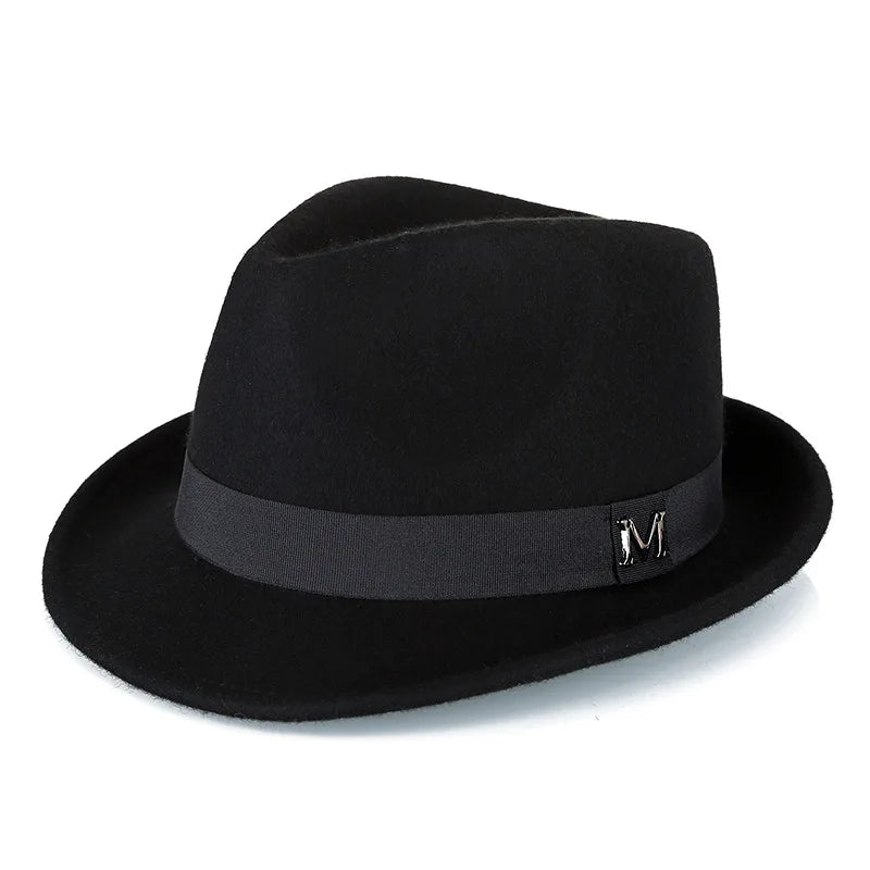 Men's winter felt fedora hat by Ansoff, thick warm wool jazz cap with narrow brim for classic, stylish winter wear.