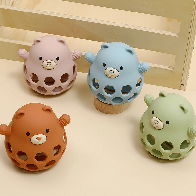 Ansoff baby silicone teether featuring a BPA-free cartoon bear design, ideal for newborns to soothe gums and encourage chewing.