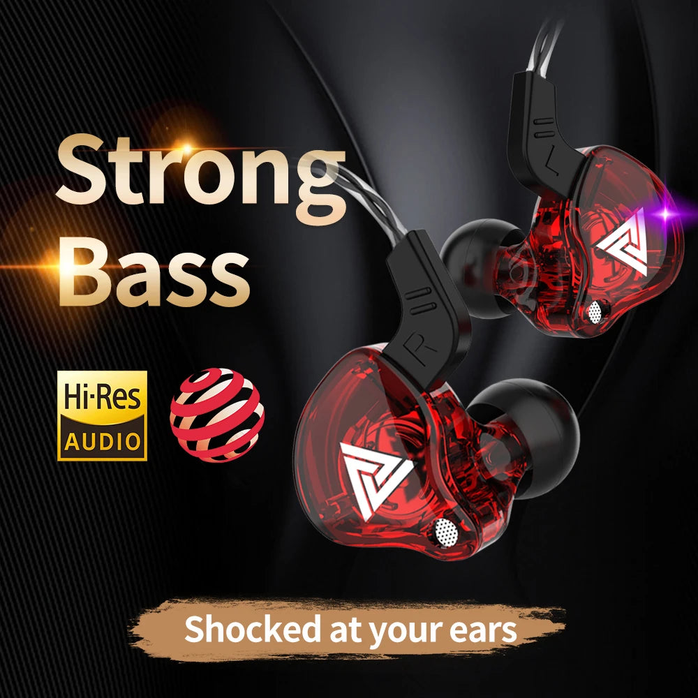 Ansoff QKZ AK6 in-ear earphones with 6 dynamic drivers, stereo sound, microphone, and sport-friendly design.