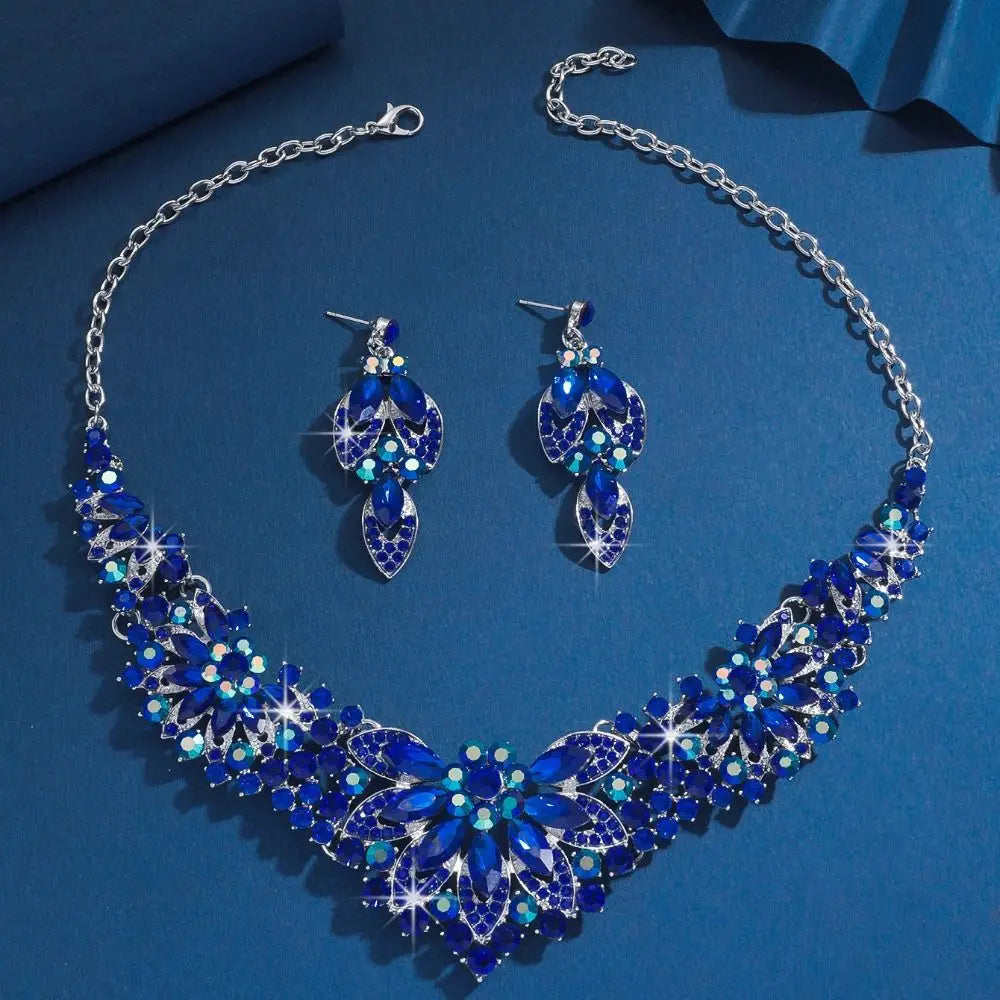 Bridal Crystal Rhinestone Jewelry Set Shining Exquisite Necklace Earrings Set Luxury Crystal Necklace Set Women