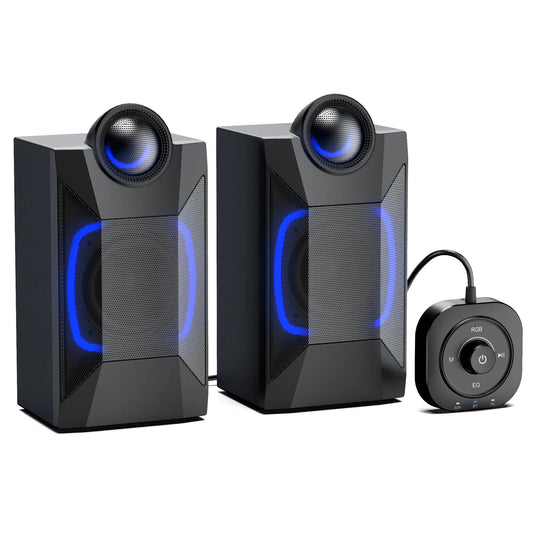 Bluetooth Computer Speakers, Dynamic RGB Desktop Speaker, 32W HiFi Stereo Bluetooth 5.0 or 3.5mm Aux-in PC Speakers, Wired USB P