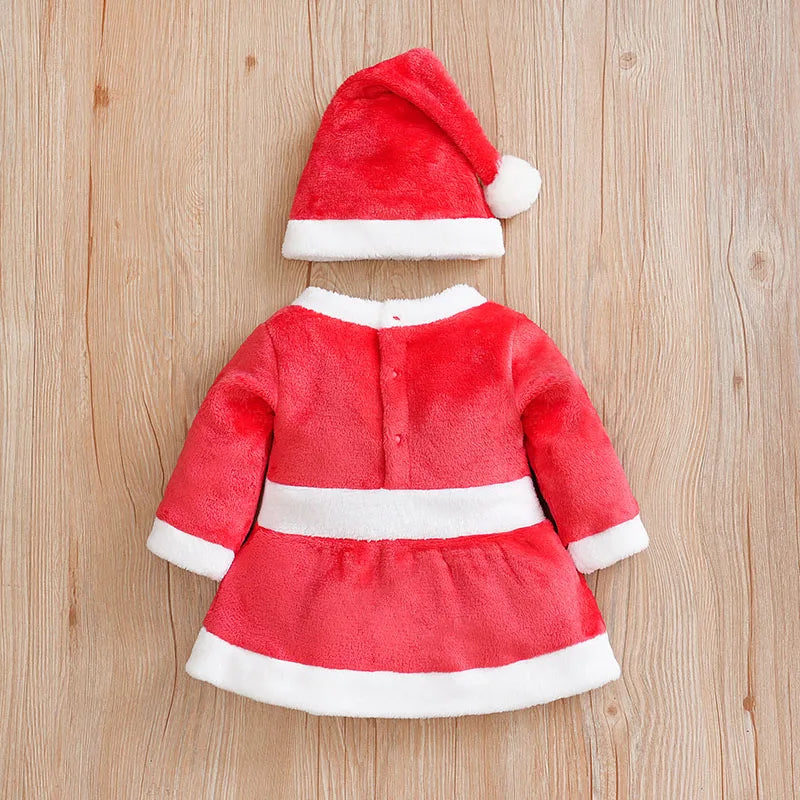 Christmas Newborn Clothes Cute Bow Flannel Comfortable And Soft 0-18 Girls Autumn And Winter Long Sleeved Baby Skirt+Hat