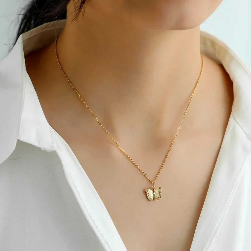 Vintage Butterfly Necklace Women Golden Stainless Steel Blade Snake Chains Aesthetic Charms Choker Women jewelry Gift To Mujer - Acros