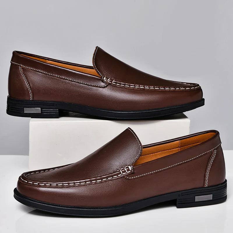 Luxury Brand Business Shoes Classic Brown Leather Shoes Men's Low Heel Loafers Shoes Comfortable and Breathable Wedding Shoes - Acros