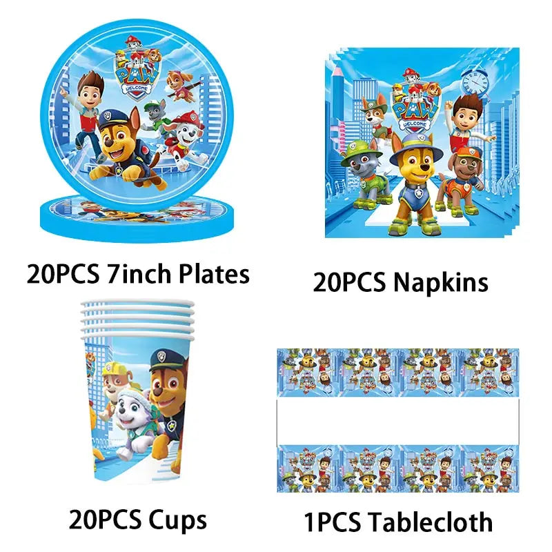 Paw Patrol Birthday Decoration Party Supplies Set Balloons Backdrop Plate Cup Cake Topper Paw Patrol Stickers Banner Party Favor