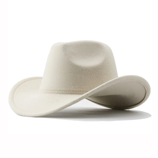 Unisex vintage Western cowboy hat with roll brim, made of felt, suitable for cowboy parties and jazz events.
