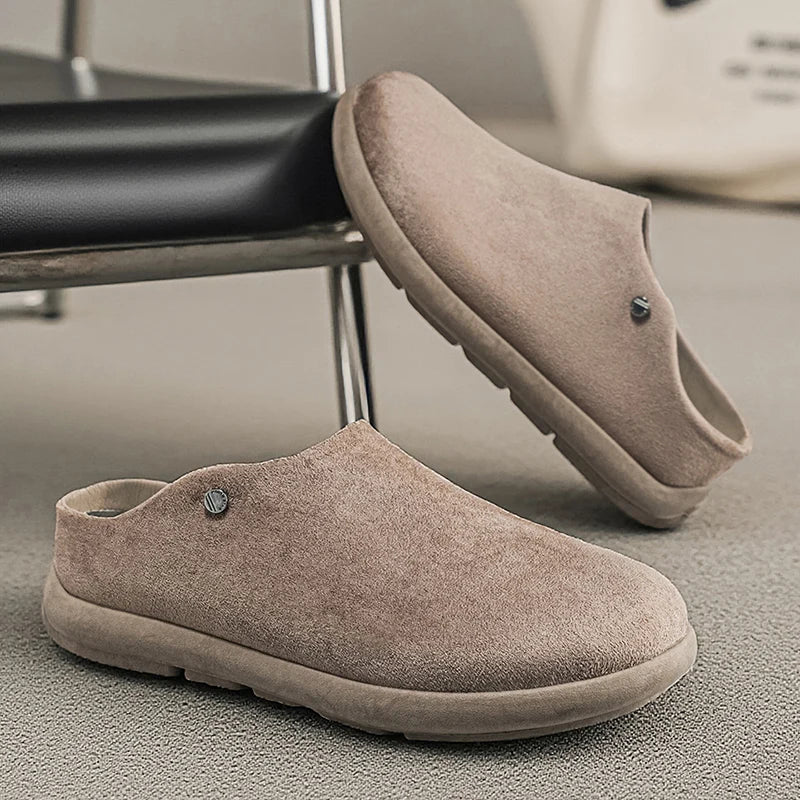 Ansoff men's suede leather slippers with cork soles, arch support, and comfortable slip-on design for winter indoor wear.