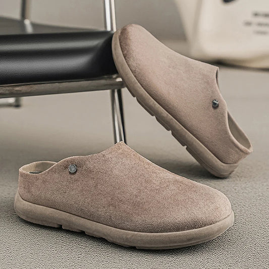 Ansoff men's suede leather slippers with cork soles, arch support, and comfortable slip-on design for winter indoor wear.