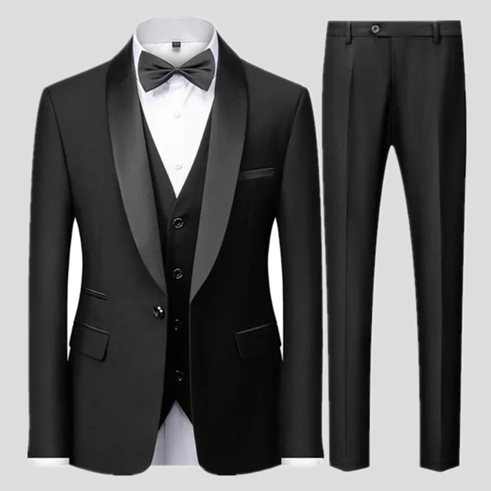 Ansoff men's black three-piece autumn wedding suit with blazer, vest, and pants, slim fit, large size, formal fashion ensemble