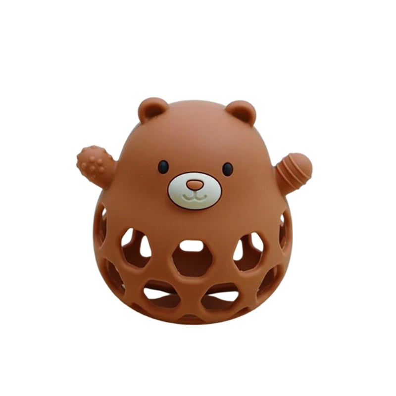 Ansoff baby silicone teether featuring a cartoon bear design, BPA-free teething toy for newborns and infants.