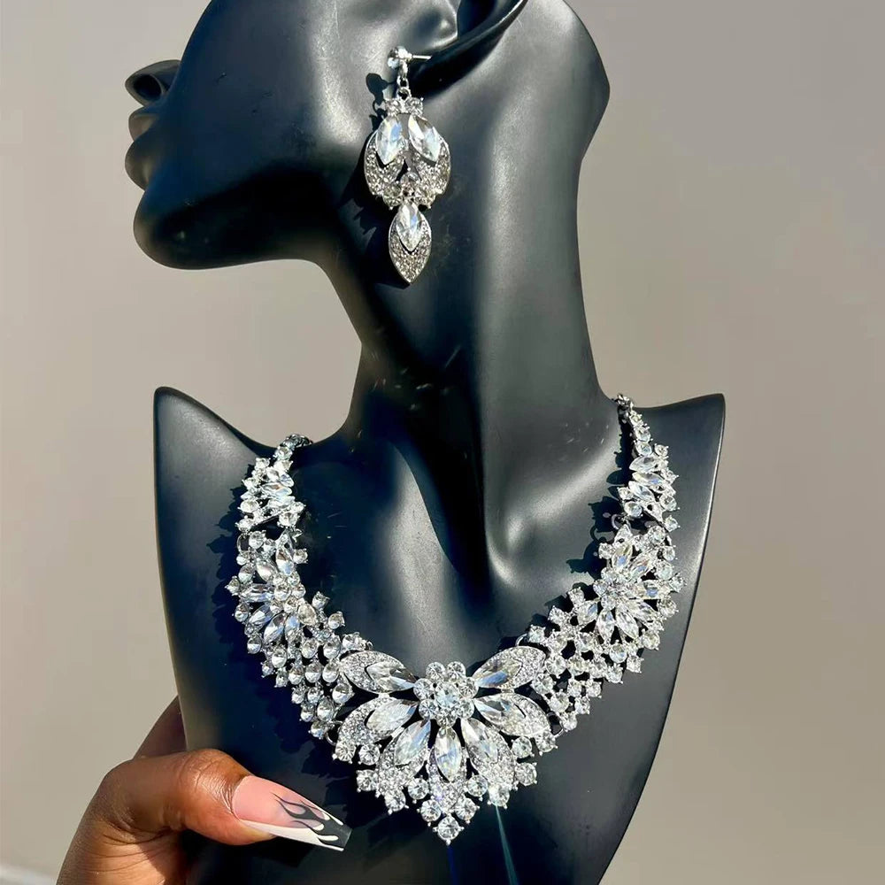 Elegant Imitation Big White Pearl Necklace Earring Jewelry Set for Women Party Wedding Pearl Accessories