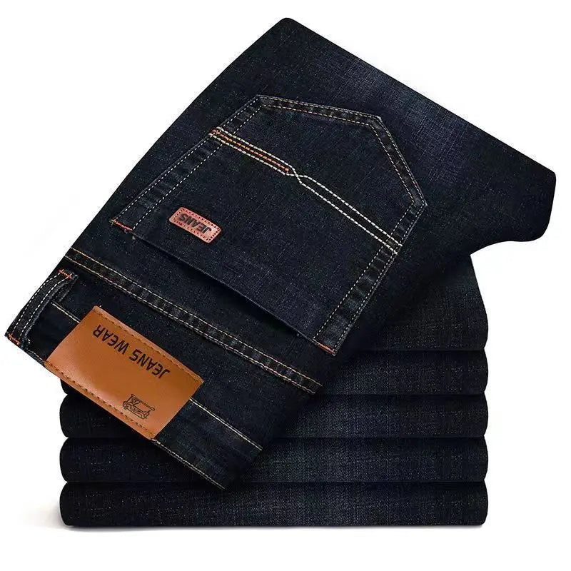 JEAN New Business Men's Jeans Casual Straight Stretch Fashion Classic Black Blue Work Denim Trousers Male Brand Clothing Men trs