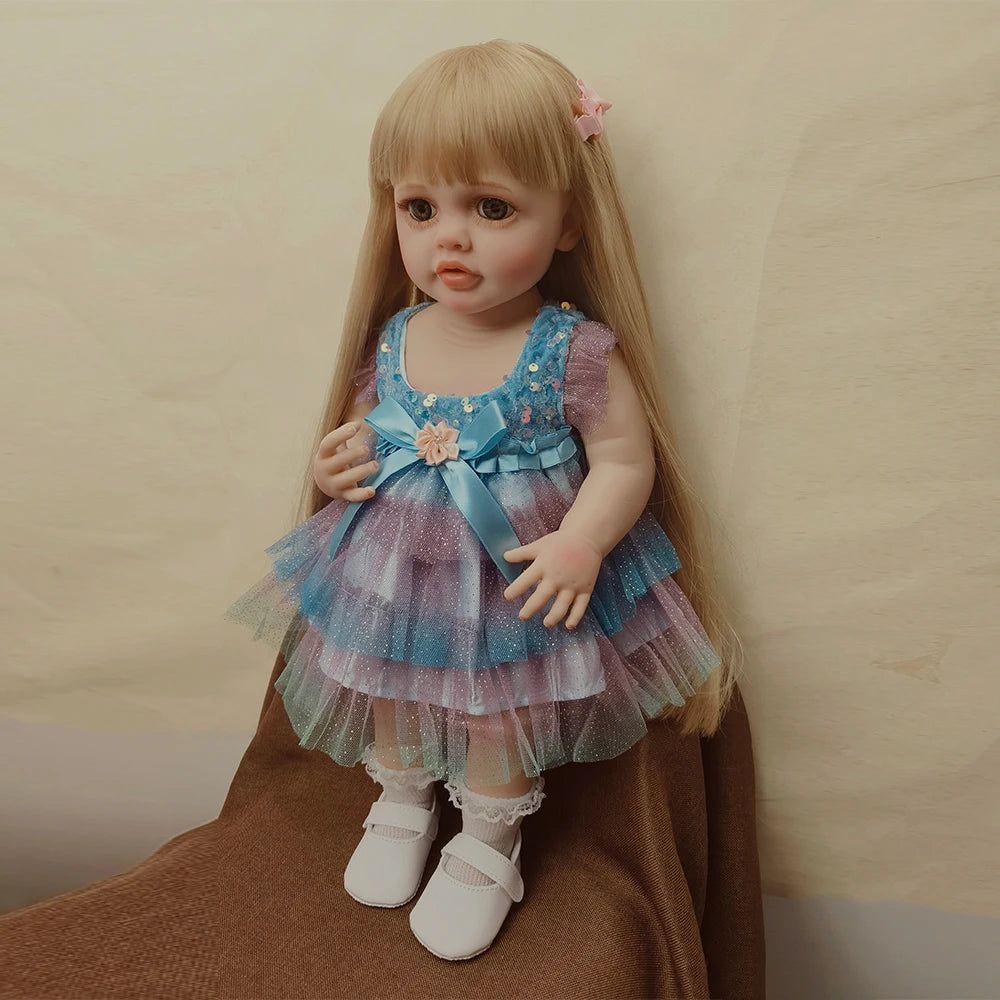 Lifelike 22-inch Reborn Baby Doll Betty by Ansoff, full silicone vinyl girl with realistic features, perfect for gift-giving.