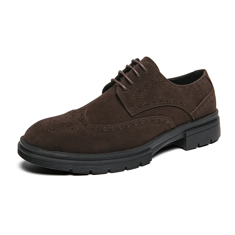 Ansoff British style men's brogue shoes with thick soles, suede leather, wear-resistant design, classic Oxford style.