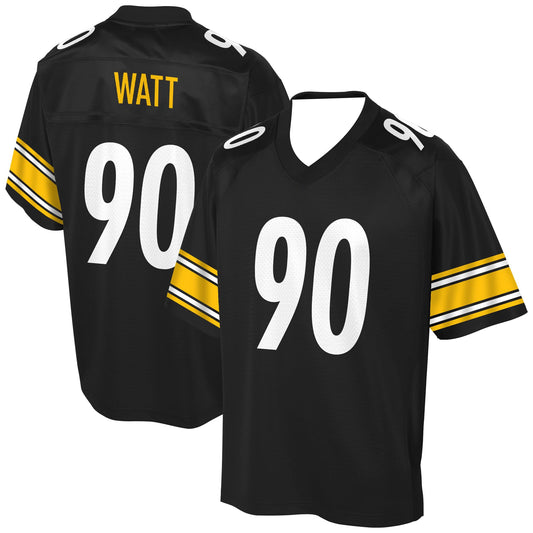 Ansoff football jersey in black with yellow and white accents, featuring striped design and 3D HD print of "Watt 90" text.