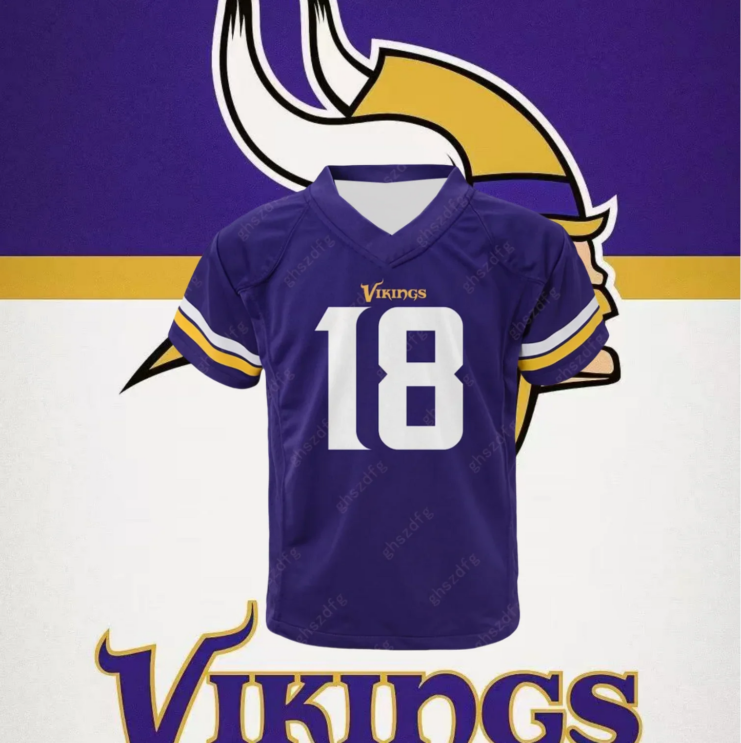 Ansoff 2025 Vikings football jersey for men and women featuring Justin Jefferson #18, suitable for training and outdoor exercise.