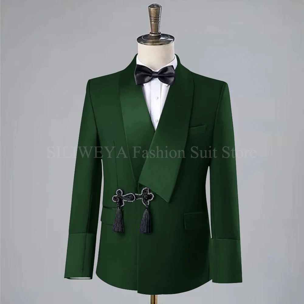 Ansoff men's wedding tuxedo blazer and pants set with a tassel lapel, one-button design, slim fit, ideal for groom attire.
