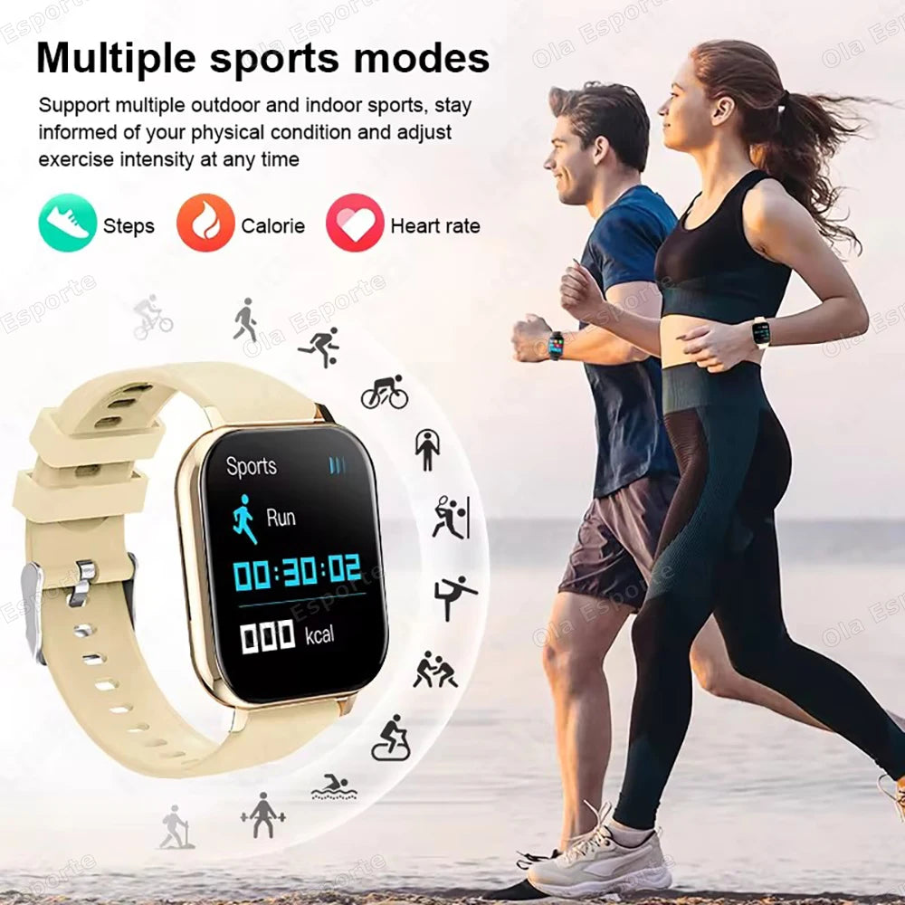 Ansoff Smart Watch with 2.01-inch HD display, showing time, weather, and call notifications, designed for men and women.