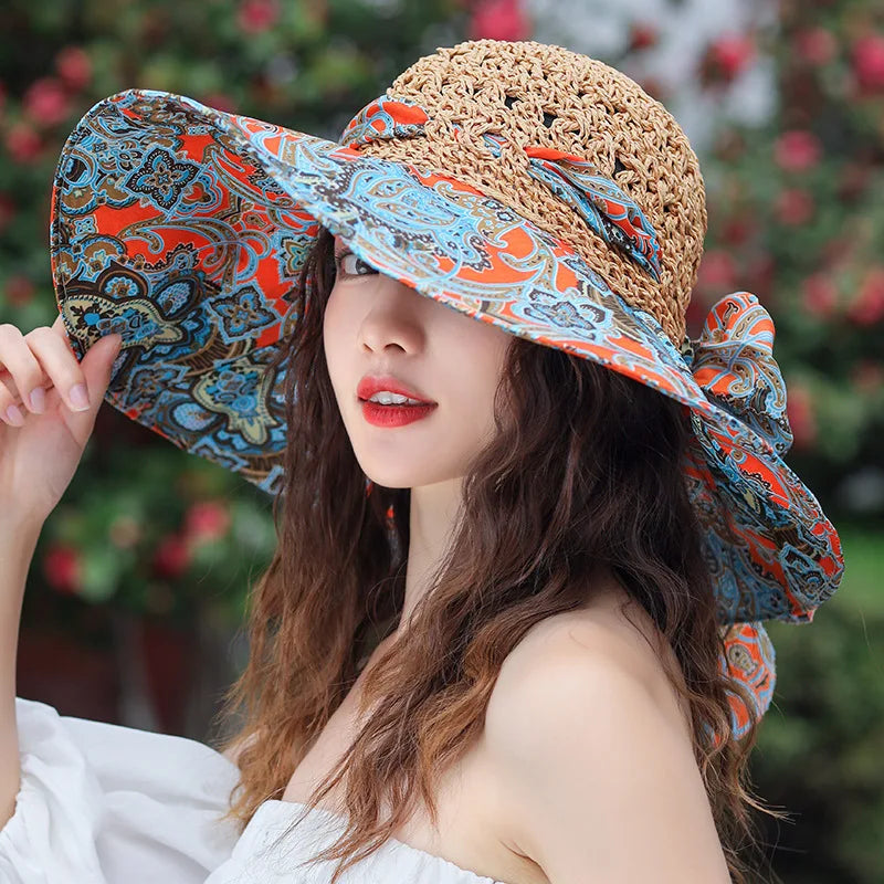 Summer Women's Dayan Sunscreen and Sunshade Fishing Hat Ethnic Style Grass Hat UV Protection Beach Hat